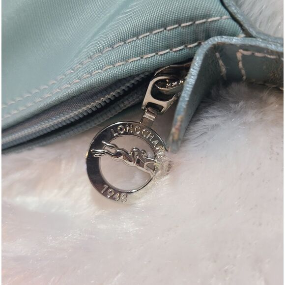 Longchamp Le Pilage Lagoon Blue Canvas & Leather Trim Top Handle Shoulder Bag - Picture 6 of 10